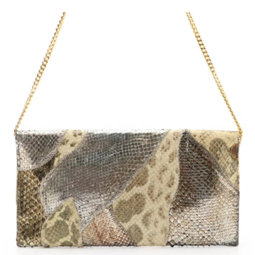 Carlos Falchi Patchwork Python Leather Front-Flap Clutch on Chain/VINTAGE - Picture 10 of 10